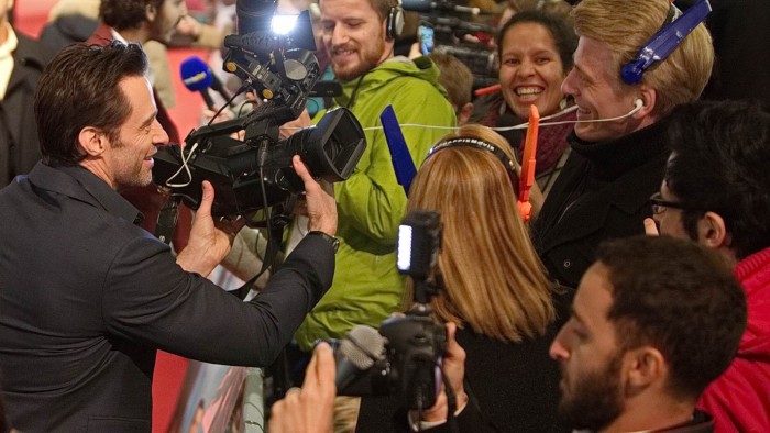 Hugh Jackman and Dev Patel Interviewsituation - Chappie Fanevent in der Mall of Berlin Gregor Anthes